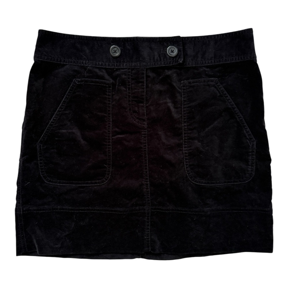 Ann Taylor LOFT Black Velvet Mini Skirt With Pockets and Double Button Detail